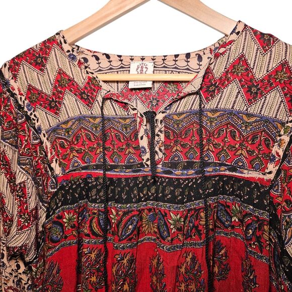 Gypsy Rose Womens S Boho Paisley  Tie Neck Top Balloon Sleeve Flowy Folksy Boho - Picture 3 of 12